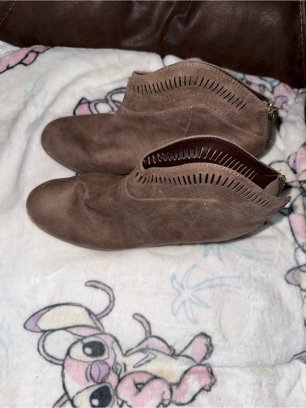 Maurices Brown Suede-Look Cutout Ankle Booties